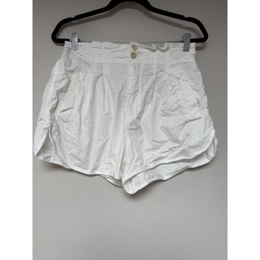 Free People High Waist White Pleated Cotton Shorts